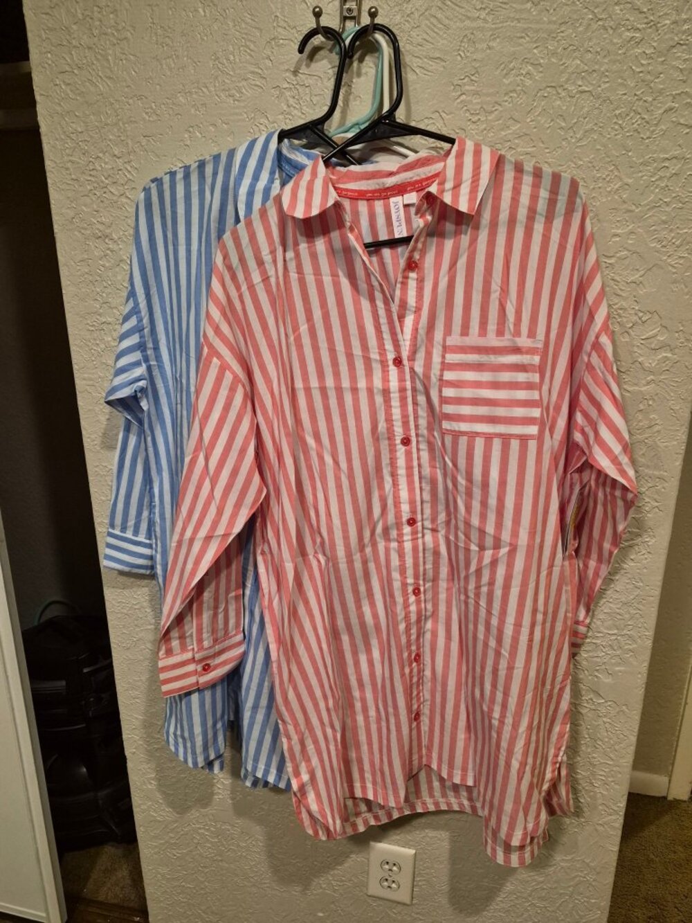 Joyspun Striped Sleep Shirt Womens S Coral White Nightshirt